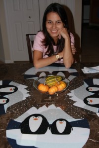 Yeni and our new winter placemats.
