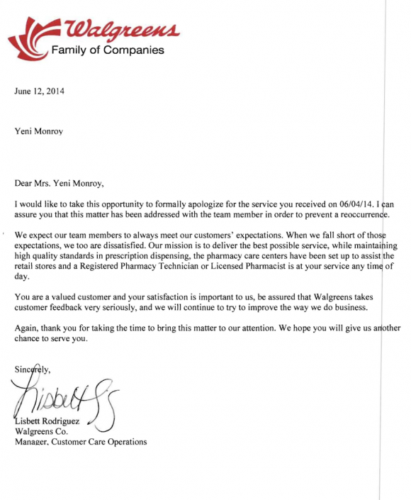 Walgreens Apology